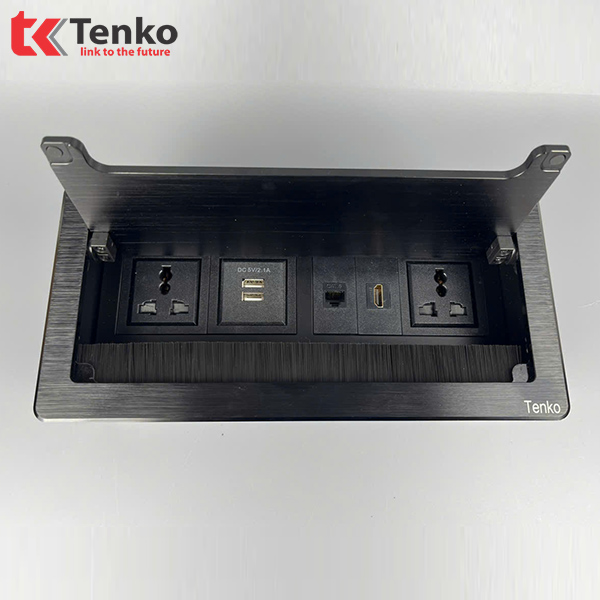 Ổ Cắm Âm Bàn Hợp Kim Nhôm Tenko TK-D4S-03 Đen