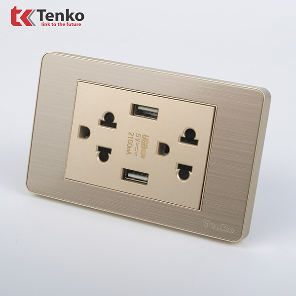 Ổ Điện Đôi 3 Chấu Tích Hợp Cổng USB Sạc TK-C7G-045