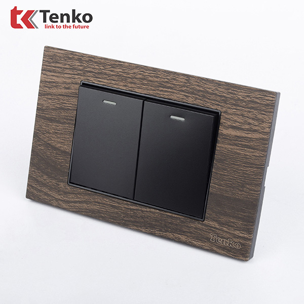 Công Tắc 2 Nút Âm Tường TK-C6A-02 Mặt Vân Gỗ