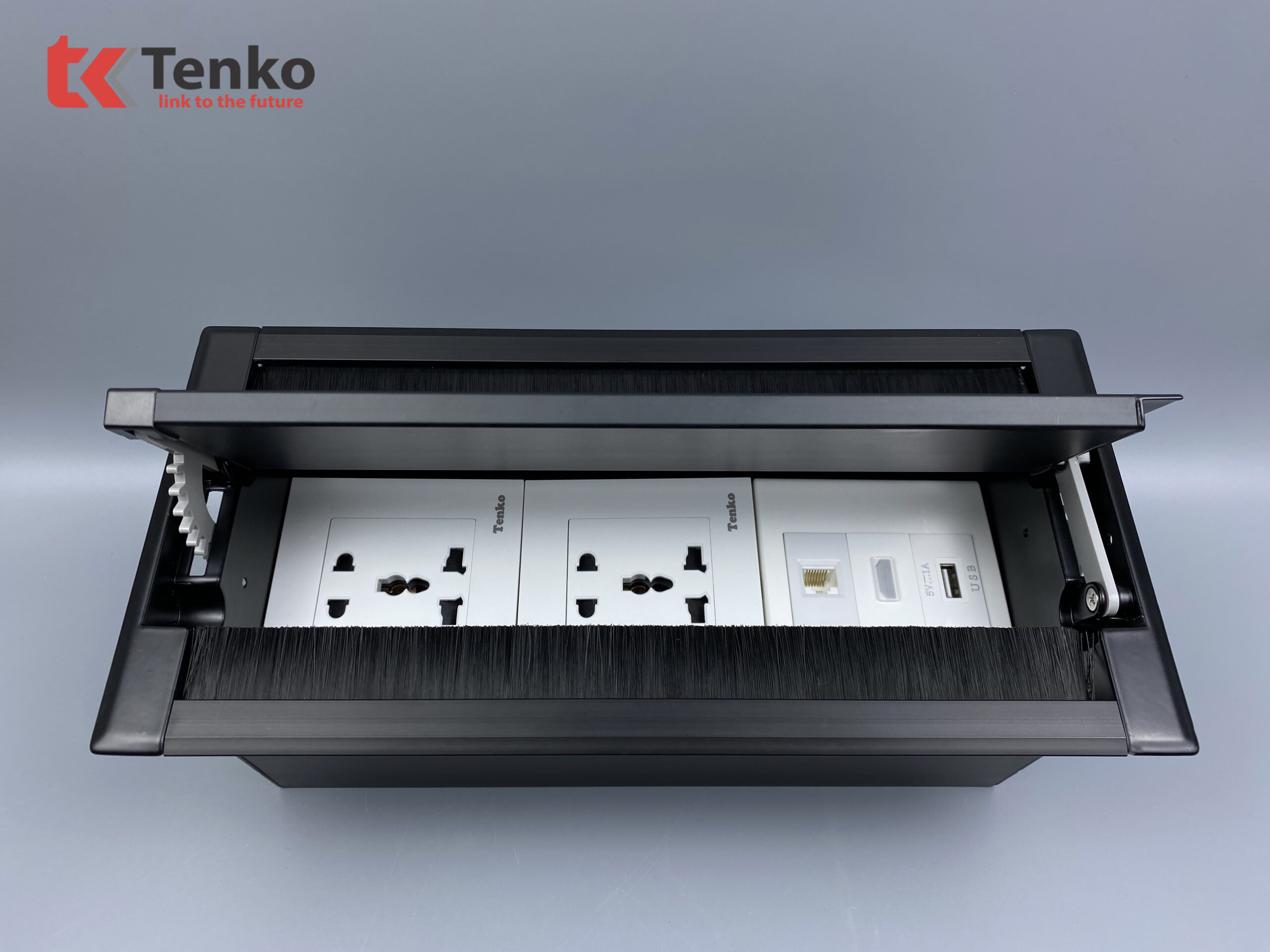 Hộp Âm Bàn 3 Module Bật Nắp 2 Chiều TK-HC3S-06 Đen