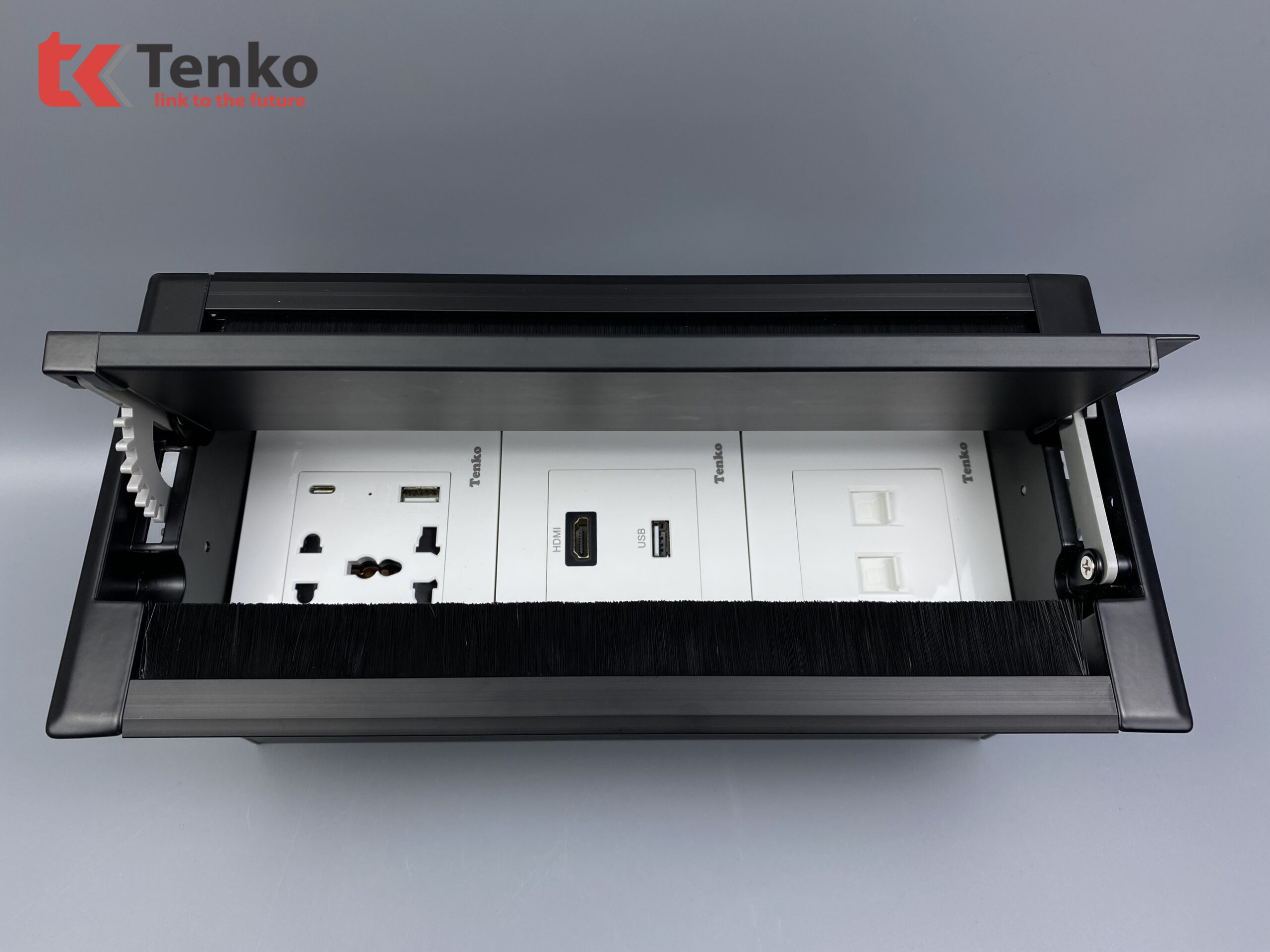 Hộp Âm Bàn 3 Module Bật Nắp 2 Chiều TK-HC3S-07 Đen