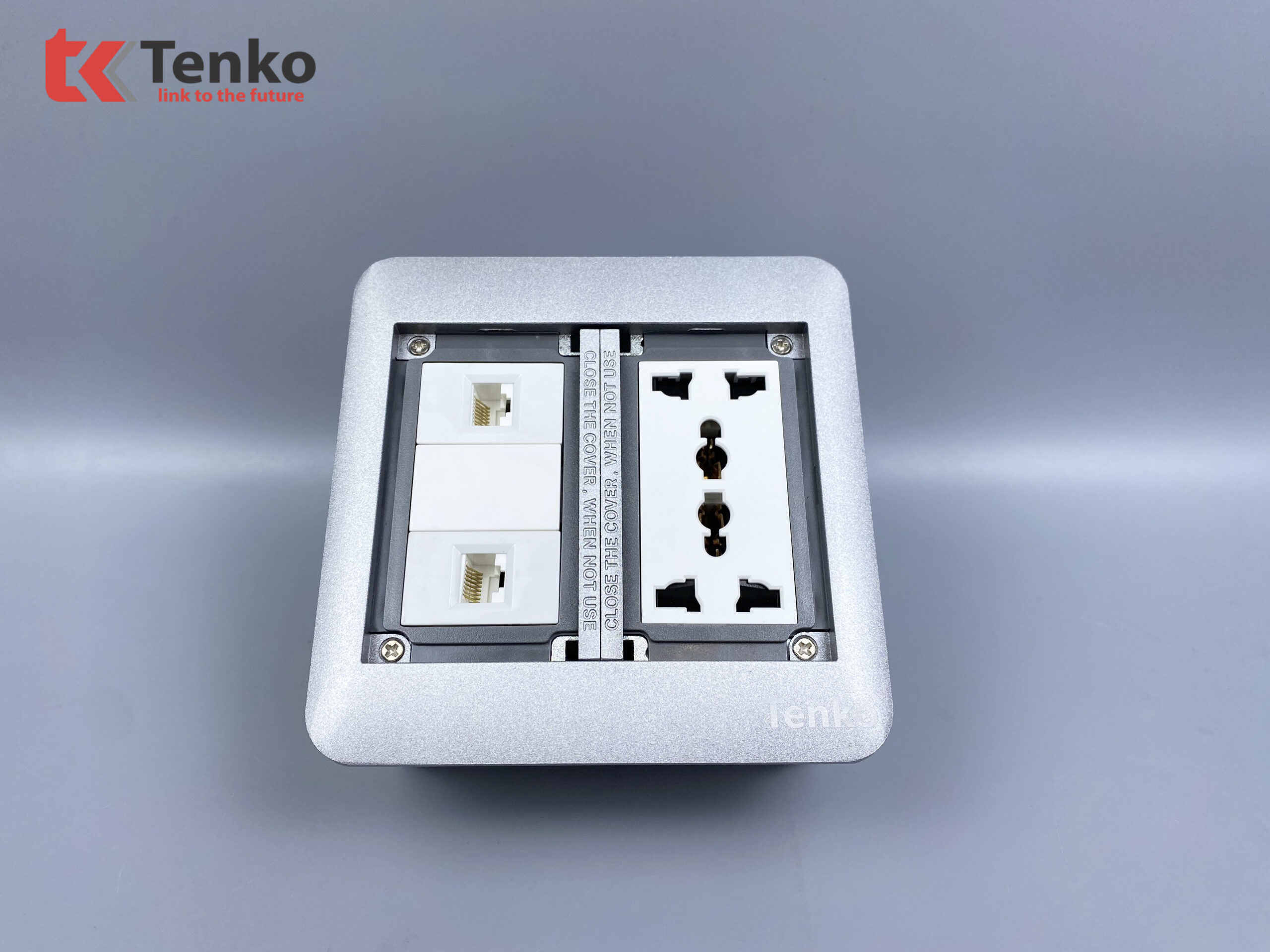 Ổ Cắm Điện Âm Sàn TK-DS-111S06 Bạc Ổ 3 Chấu +2 LAN