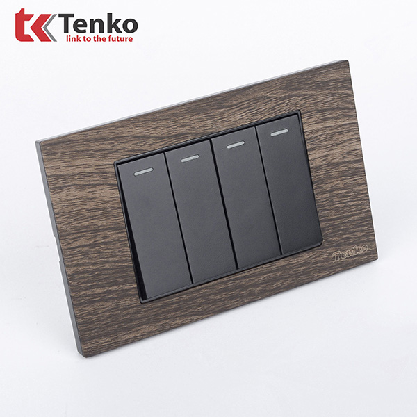Công Tắc 4 Nút Âm Tường TK-C6A-04 Mặt Vân Gỗ