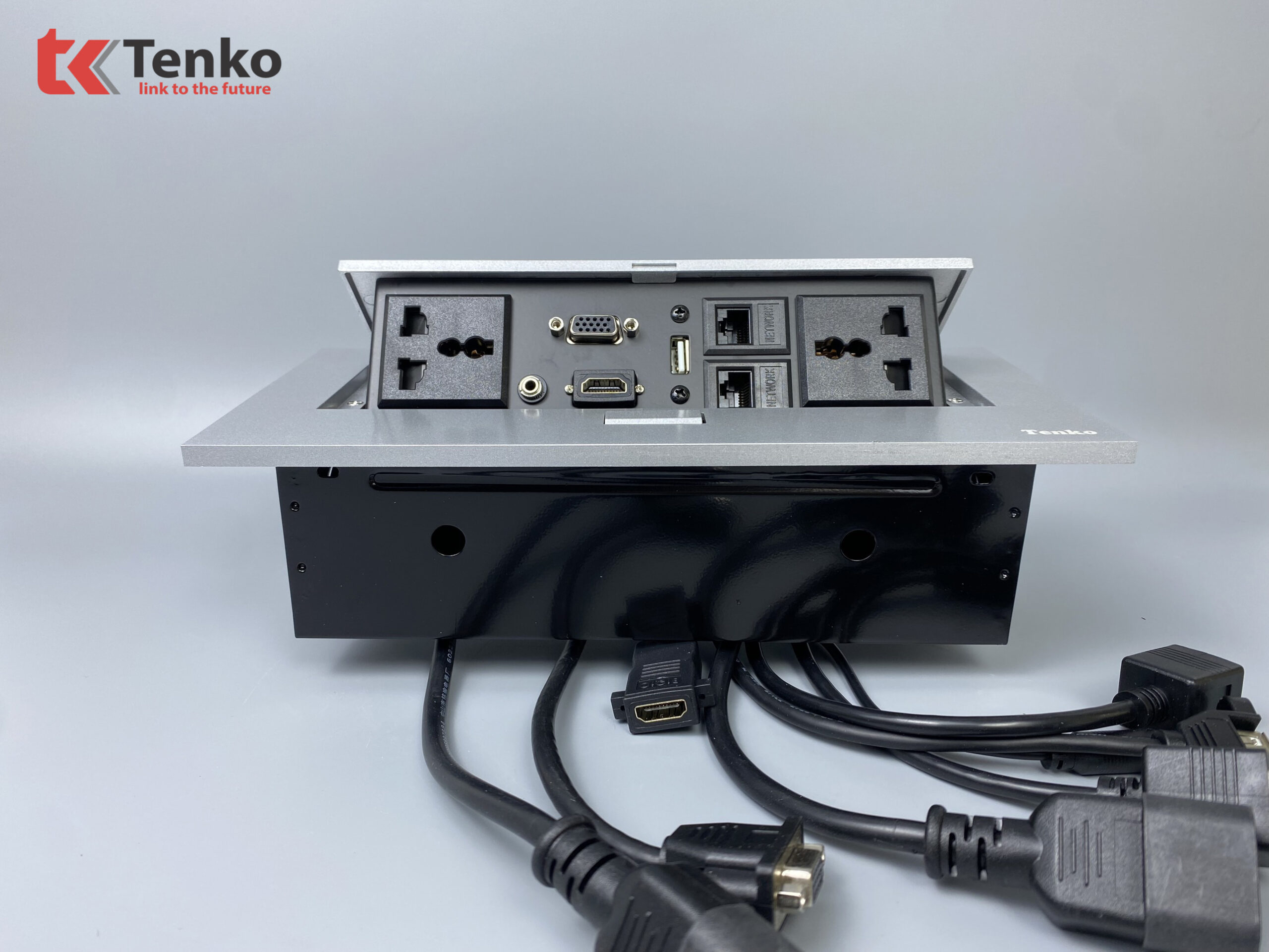 Hộp Ổ Cắm Điện &Acirc;m B&agrave;n Họp Tenko TK-AS02DN M&agrave;u Bạc