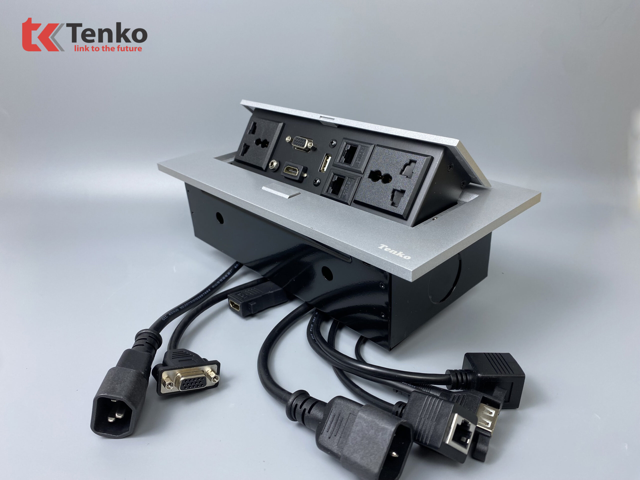 Hộp Ổ Cắm Điện &Acirc;m B&agrave;n Họp Tenko TK-AS02DN M&agrave;u Bạc