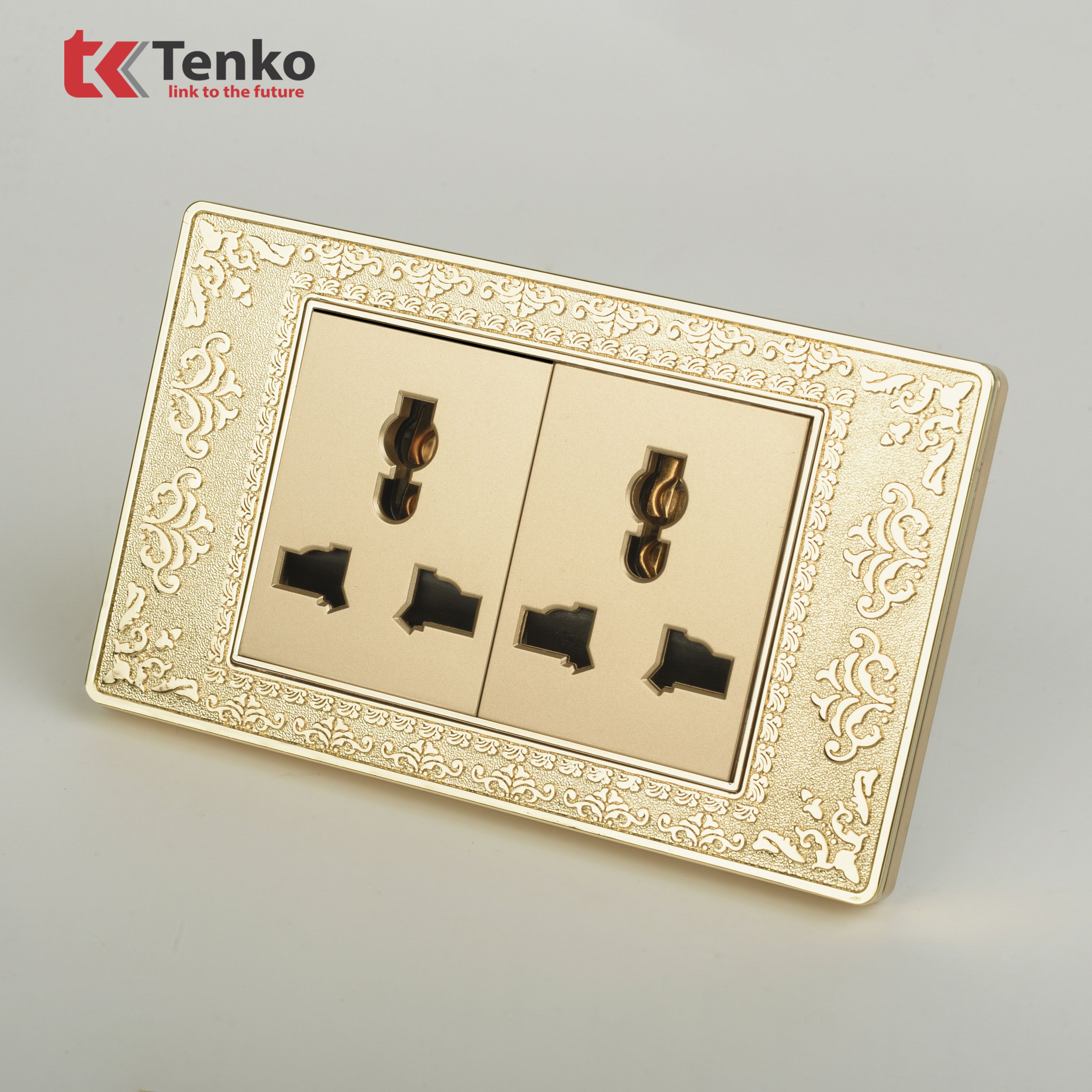 Ổ Cắm Đôi 3 Chấu Hoa Văn Đồng Nguyên Khối TK-C8-05