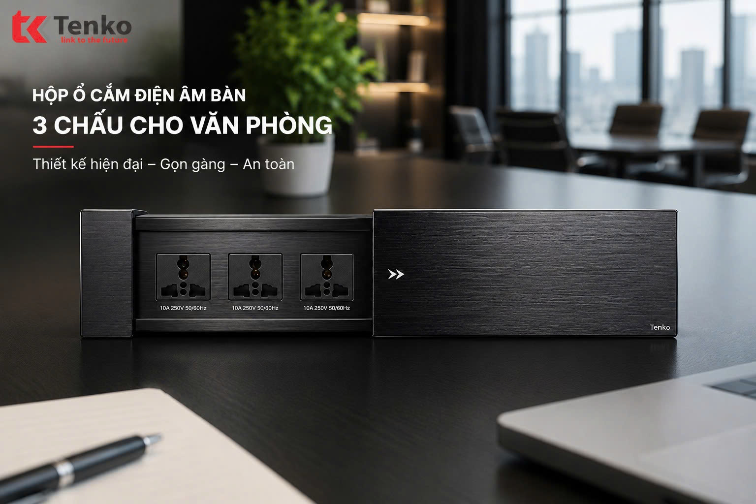 Hộp Ổ Điện Âm Bàn Tenko TK-BT03 Nắp Trượt Cao Cấp