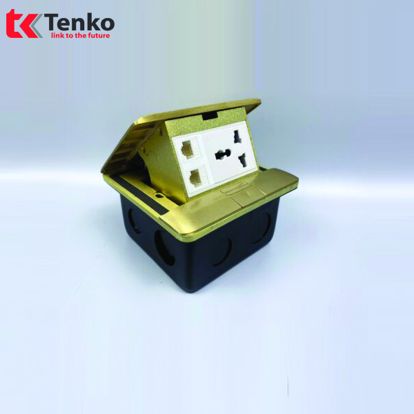 Ổ Cắm Âm Sàn Đồng Nguyên Khối+2 LAN TK-J05-05 Vàng
