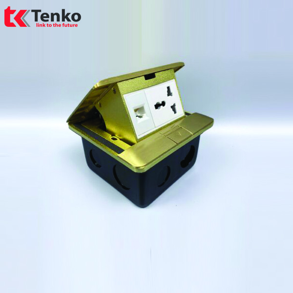 Ổ Cắm Điện Âm Sàn Đồng + Mạng LAN TK-J05-06 Vàng
