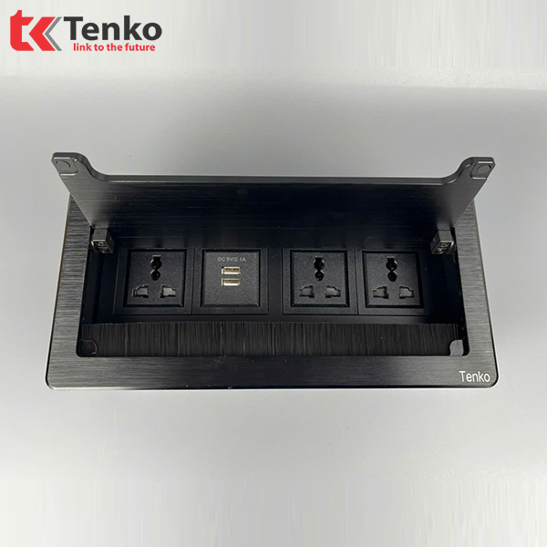Ổ Cắm Âm Bàn Hợp Kim Nhôm Tenko TK-D4S-02 Đen