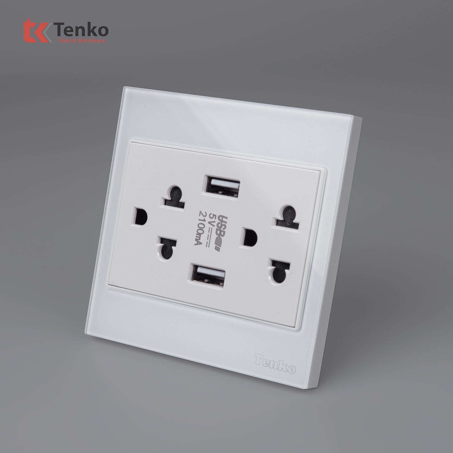 Ổ Cắm Đ&ocirc;i 3 Chấu + USB K&iacute;nh Cường Lực TK-V18-046