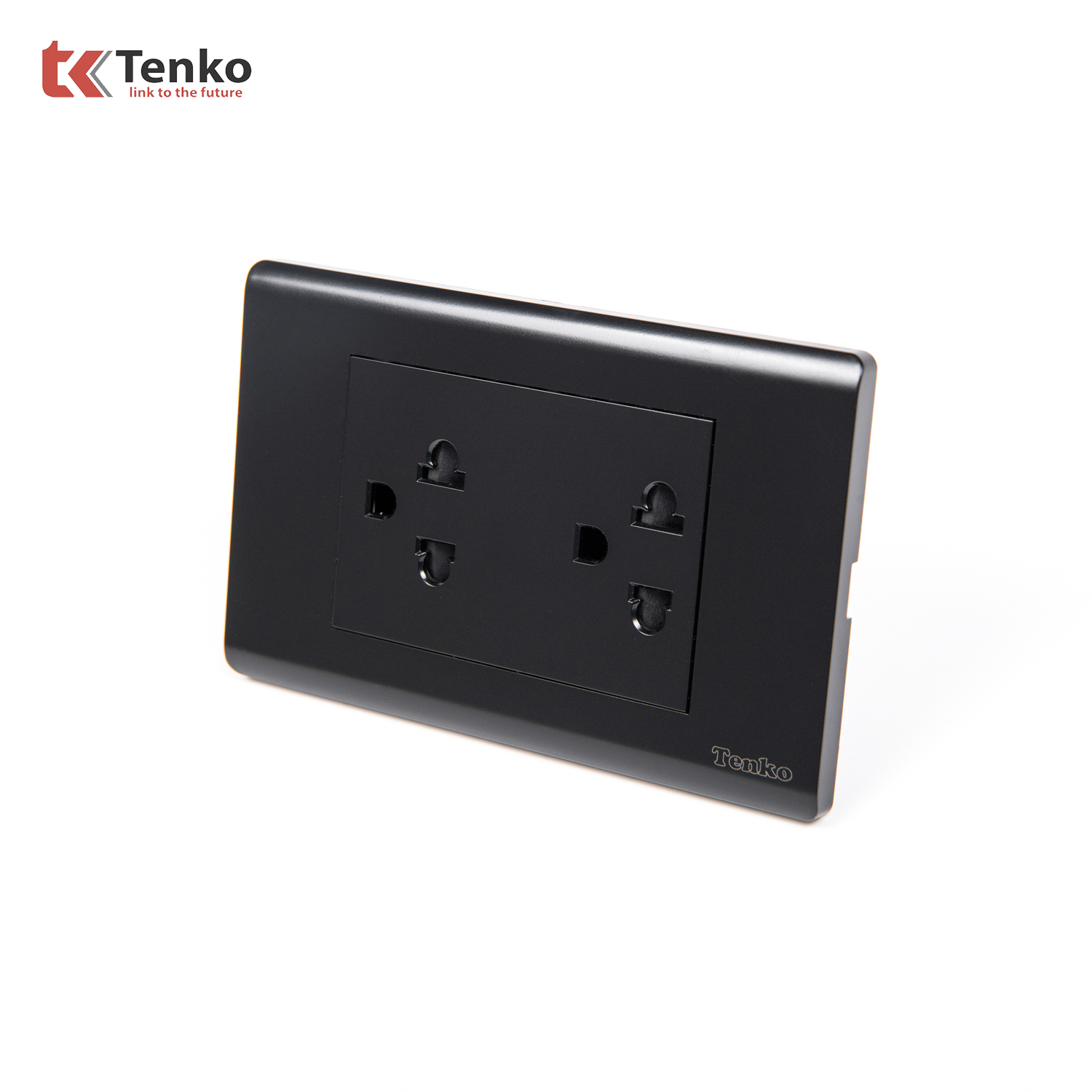 Ổ Điện Đôi 3 Chấu Mặt Nhựa PC TENKO TK-C25-044 Đen