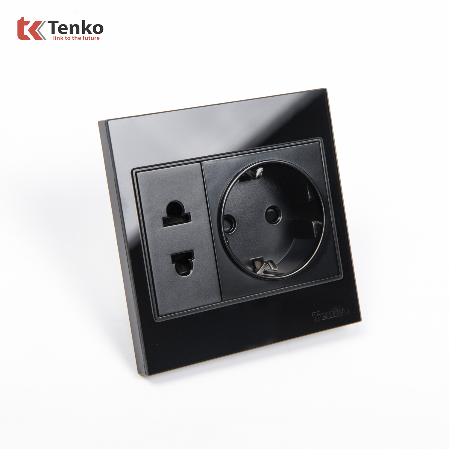 Ổ Cắm Schuko Chuẩn Đức Mặt K&iacute;nh TK-V18-059 Đen