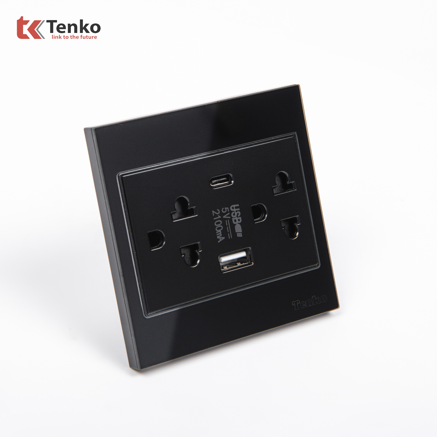 Ổ Cắm Đ&ocirc;i 3 Chấu + USB + Type C TK-V18-045 Đen