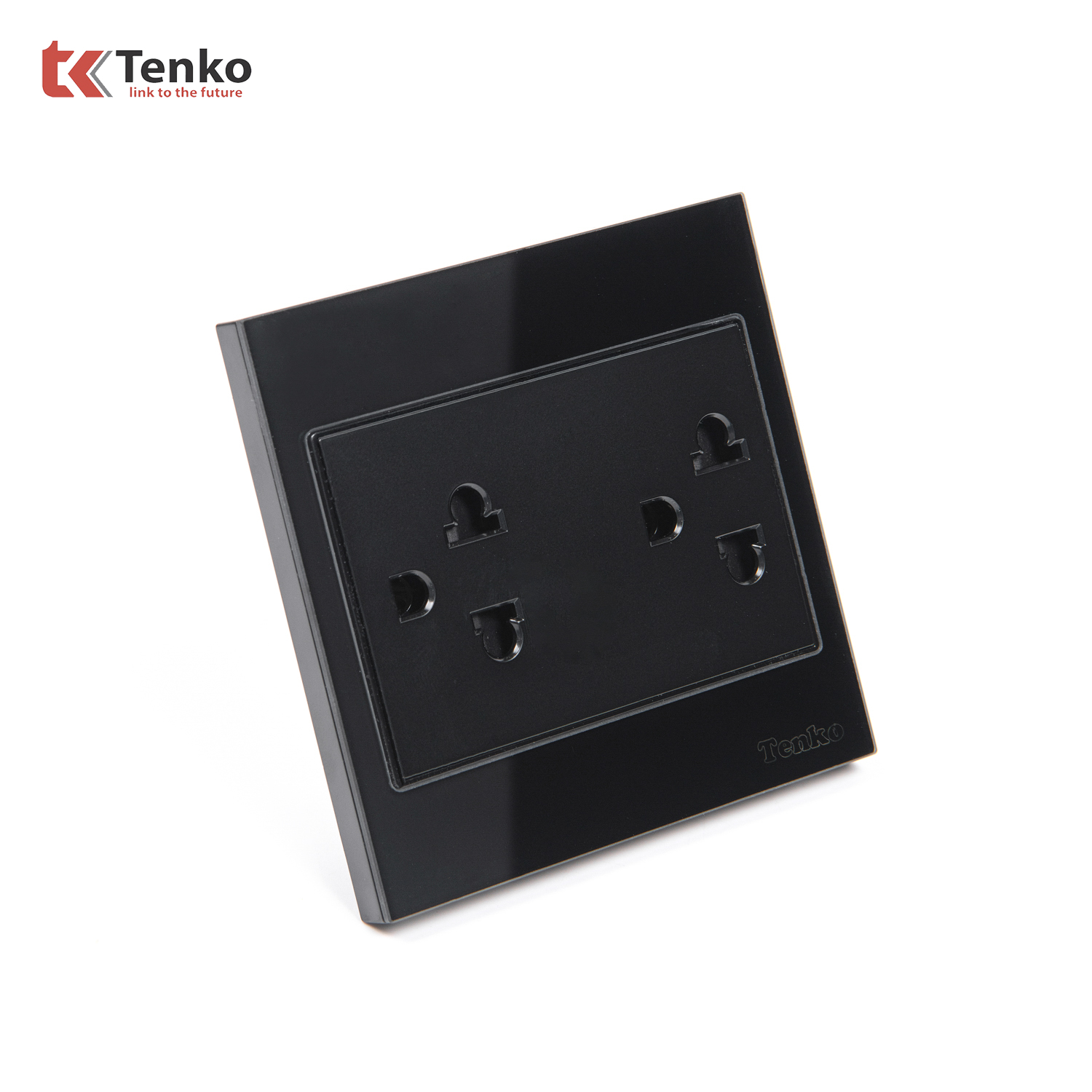 Ổ Cắm Đ&ocirc;i 3 Chấu K&iacute;nh Cường Lực TK-V18-044 Đen