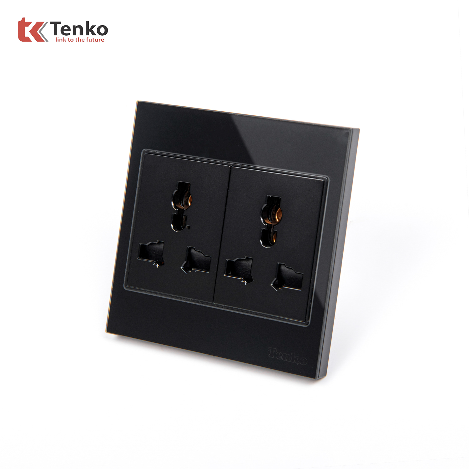 Ổ Cắm Đ&ocirc;i 3 Chấu K&iacute;nh Cường Lực TK-V18-050 Đen