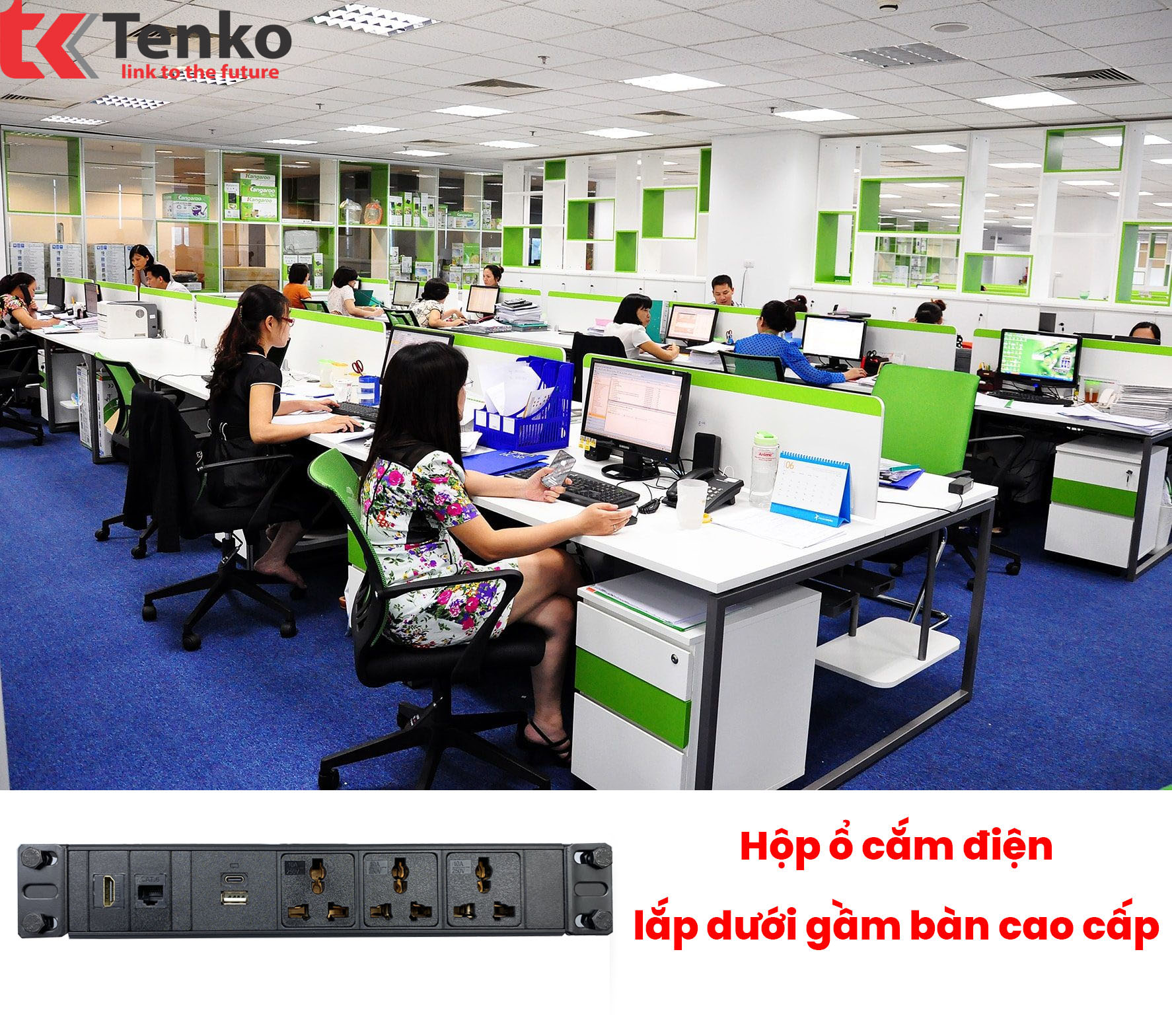 Hộp ổ cắm điện gắn gầm bàn cao cấp Tenko TK-GB01