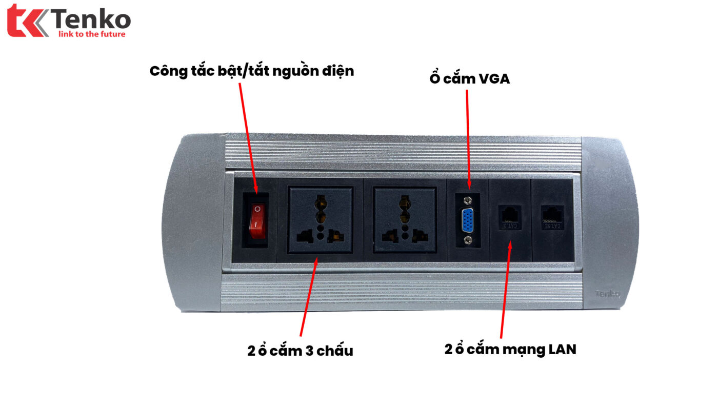 Hộp Ổ Cắm Điện Âm Bàn Tenko TK-HX5 Xoay 180 Độ