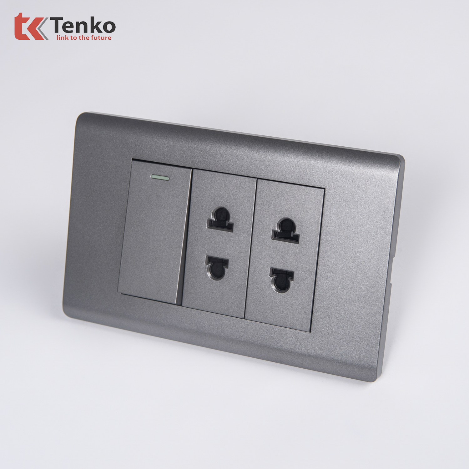 Bộ C&ocirc;ng Tắc Ổ Cắm Điện TK-C25-025 Mặt Nhựa PC X&aacute;m