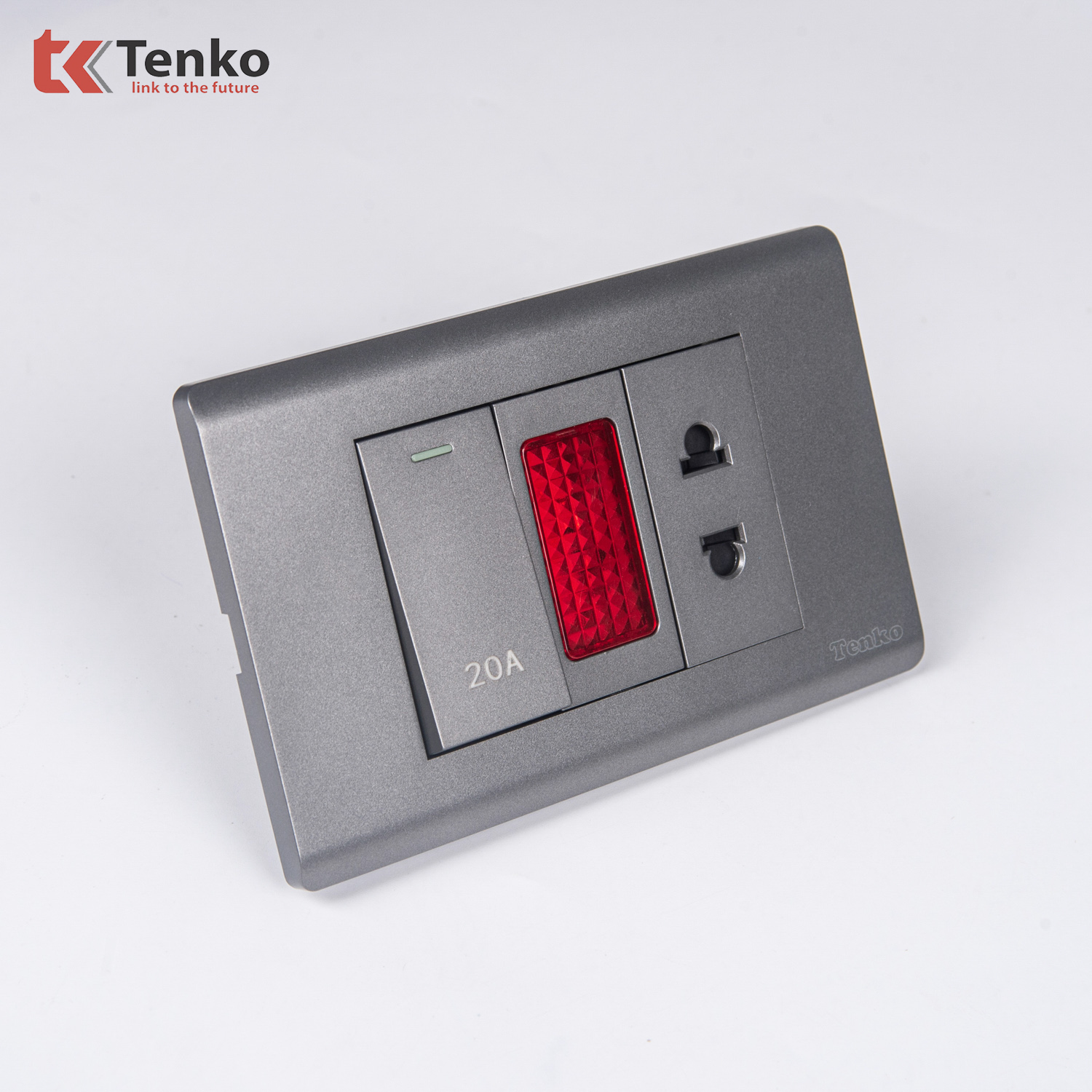 C&ocirc;ng Tắc 20A Chống Ch&aacute;y C25-080 Mặt Nhựa PC X&aacute;m