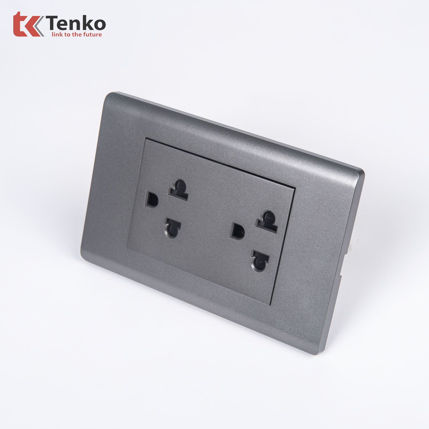 Ổ Điện Đ&ocirc;i 3 Chấu Mặt Nhựa PC X&aacute;m TENKO TK-C25-044