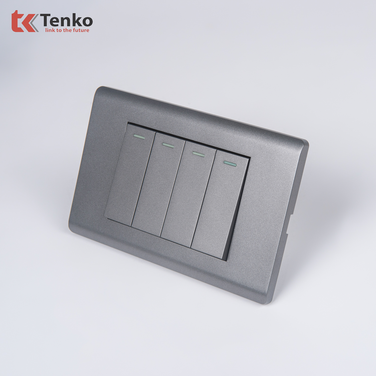 C&ocirc;ng Tắc 4 N&uacute;t Mặt Nhựa PC X&aacute;m TENKO TK-C25-04