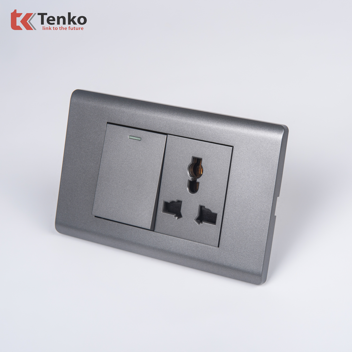 Bộ Công Tắc Ổ Cắm Điện TK-C25-039 Mặt Nhựa PC Xám
