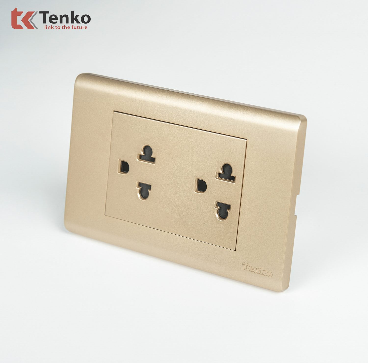 Ổ Điện Đôi 3 Chấu Mặt Nhựa PC VàngTENKO TK-C25-044