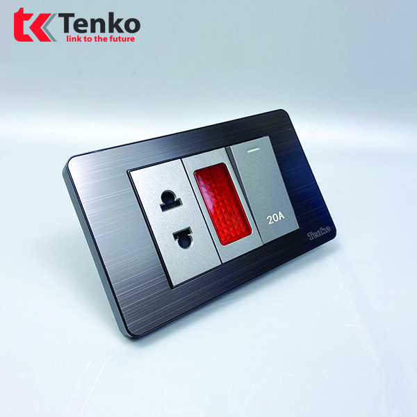 Bộ Công Tắc 20A Mặt Kim Loại Đen Xám  TK-C7G-080