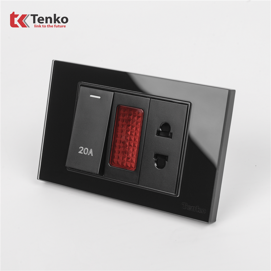 Bộ Công Tắc 20A Mặt Kính Cường Lực C18-080 Đen