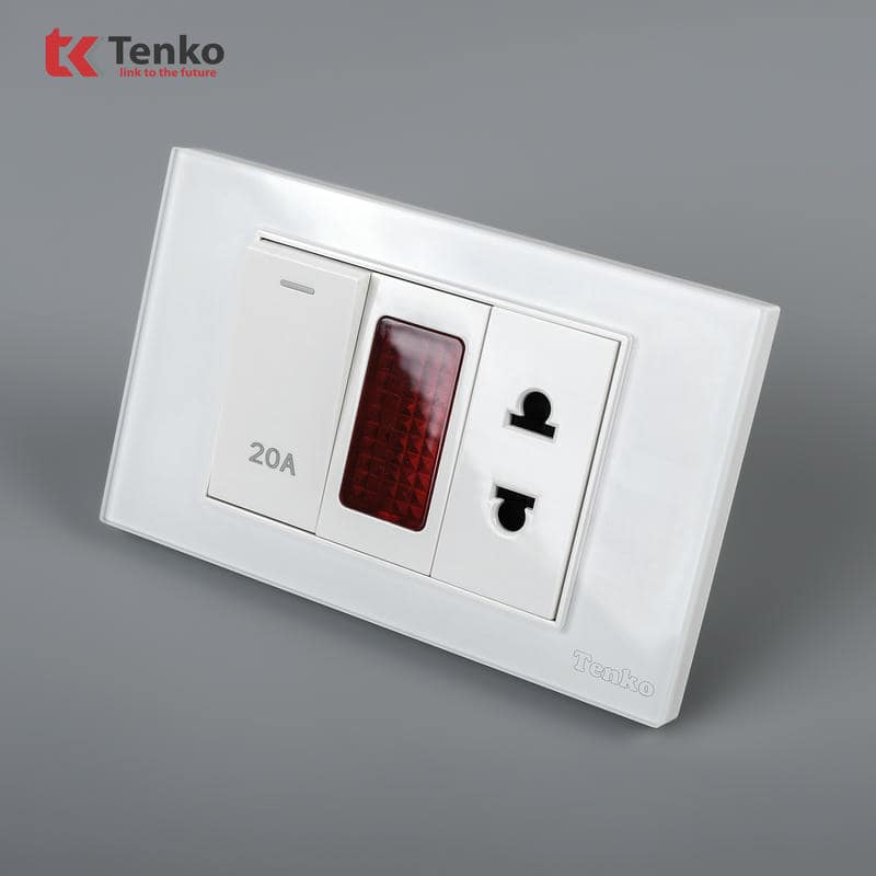Bộ Công Tắc 20A Mặt Kính Cường Lực C18-080 Trắng