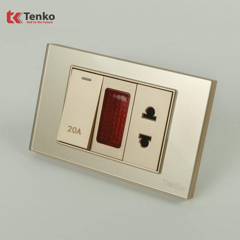 Bộ Công Tắc 20A Mặt Kính Cường Lực C18-080 Vàng