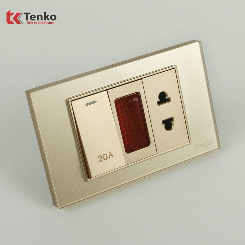 Bộ Công Tắc 20A Mặt Kính Cường Lực C18-080 Vàng