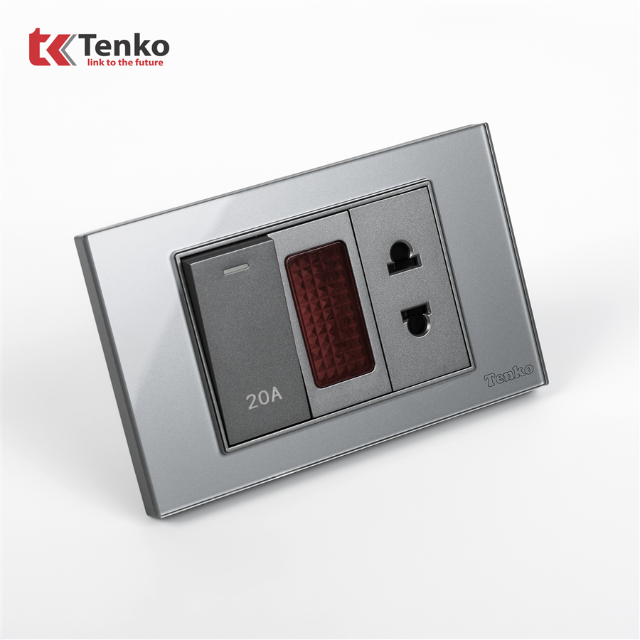 Bộ Công Tắc 20A Mặt Kính Cường Lực C18-080 Xám