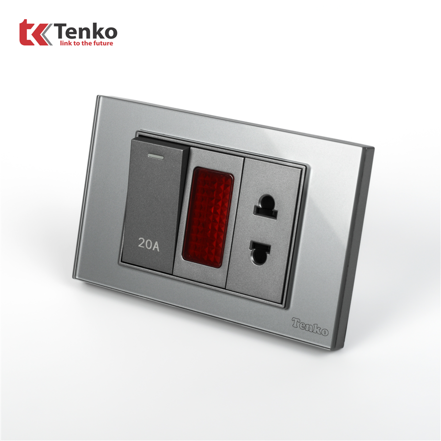 Bộ Công Tắc 20A Mặt Kính Cường Lực C18-080 Xám