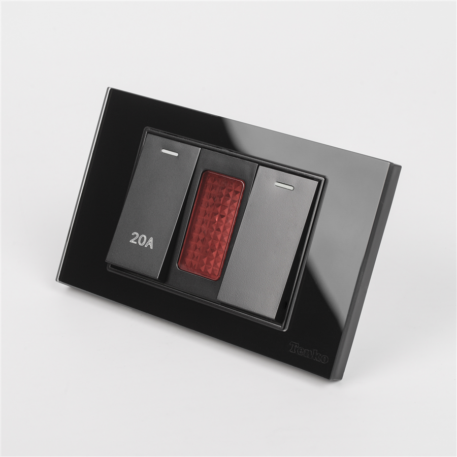 Bộ Công Tắc 20A Mặt Kính Cường Lực C18-081 Đen