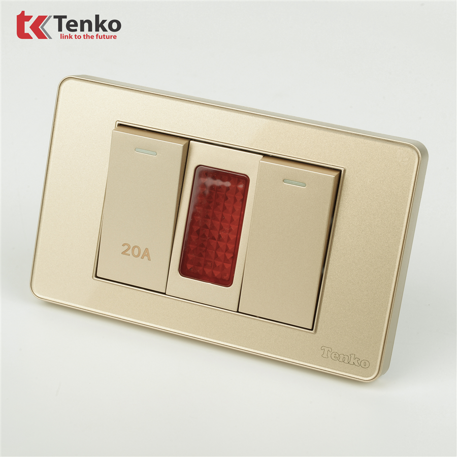 Bộ Công Tắc 20A Mặt Nhựa Phủ Bóng Kính C9-081 Vàng