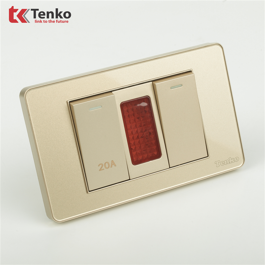 Bộ Công Tắc 20A Mặt Nhựa Phủ Bóng Kính C9-081 Vàng