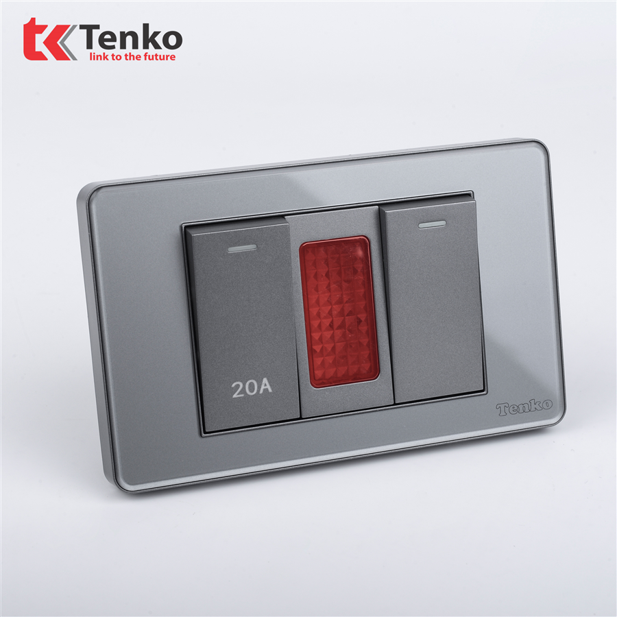 Bộ Công Tắc 20A Mặt Nhựa Phủ Bóng Kính C9-081 Xám