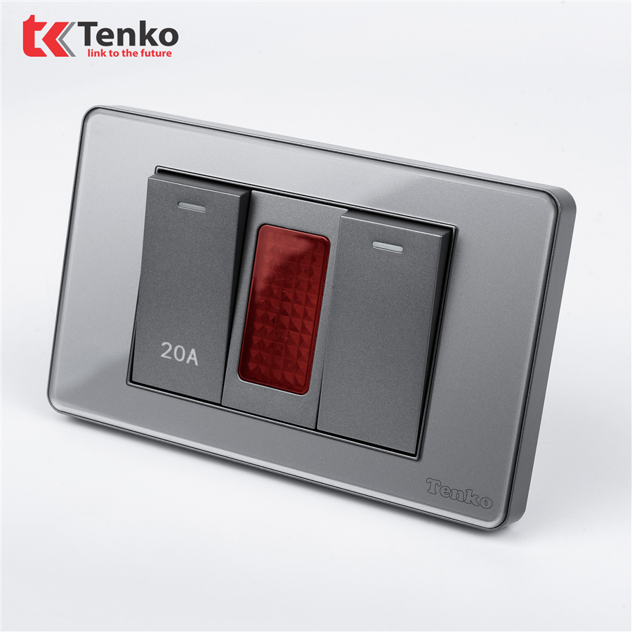 Bộ Công Tắc 20A Mặt Nhựa Phủ Bóng Kính C9-081 Xám