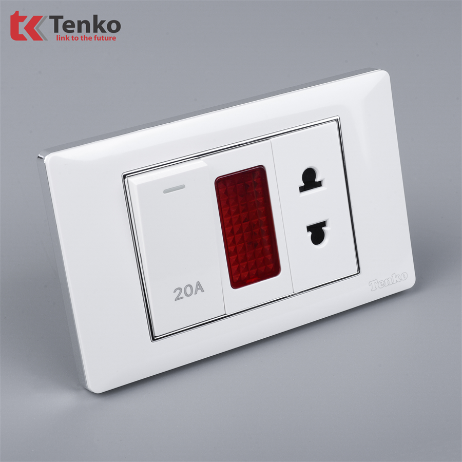 Bộ Công Tắc 20A Mặt Nhựa Trắng Viền Bạc C27-080