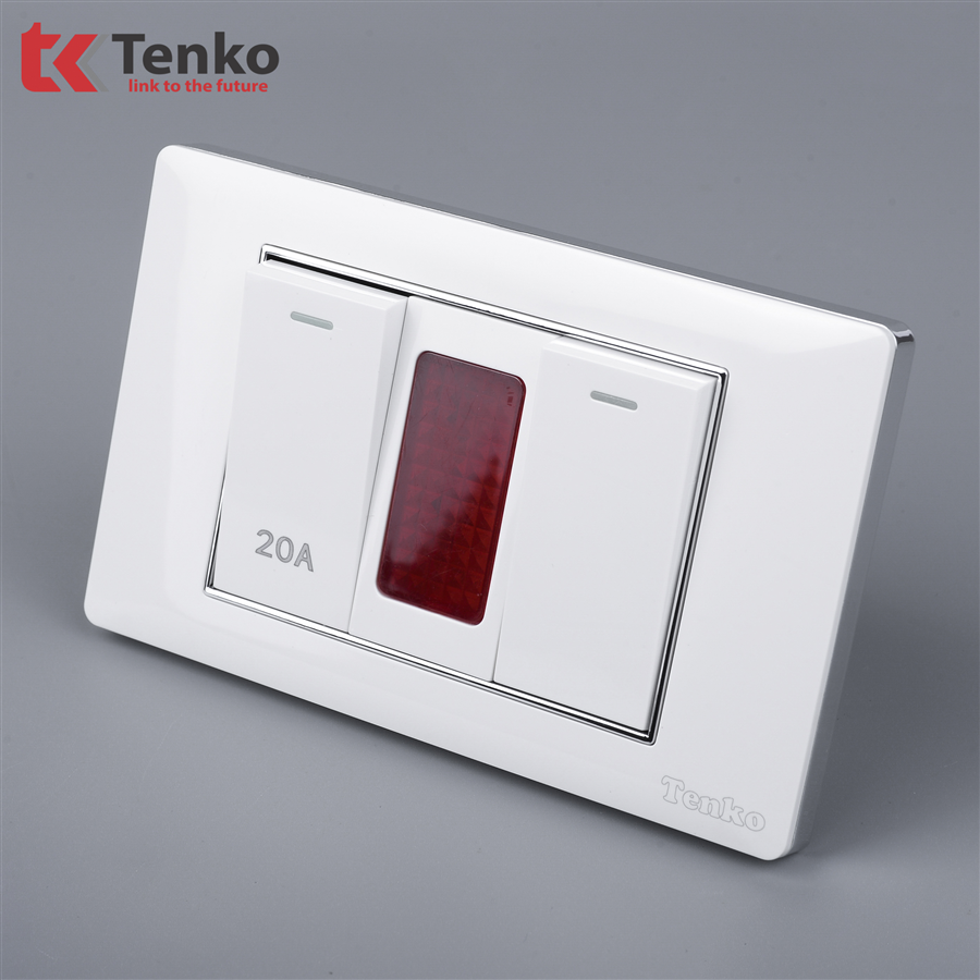 Bộ Công Tắc 20A Mặt Nhựa Trắng Viền Bạc C27-081