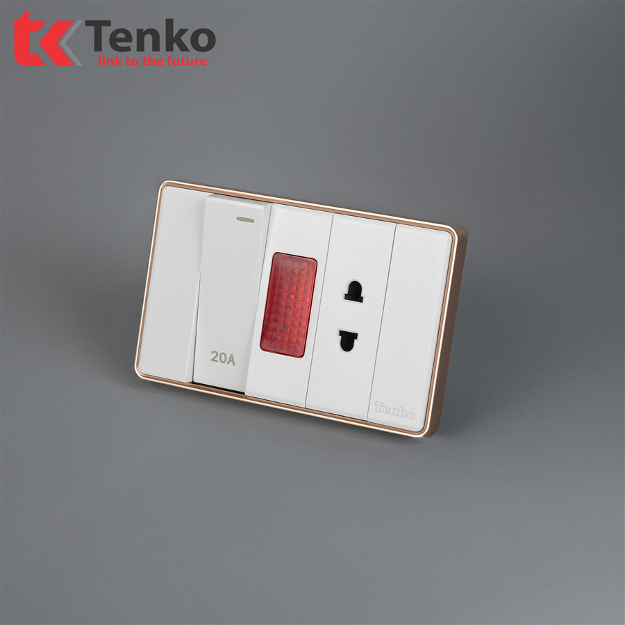 Bộ Công Tắc 20A Tràn Viền C1-080 Trắng Viền Vàng