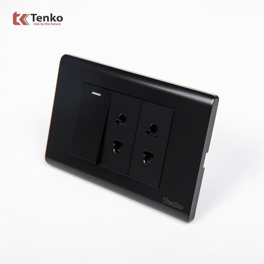 Bộ Công Tắc Ổ Cắm Điện TK-C25-025 Mặt Nhựa PC Đen