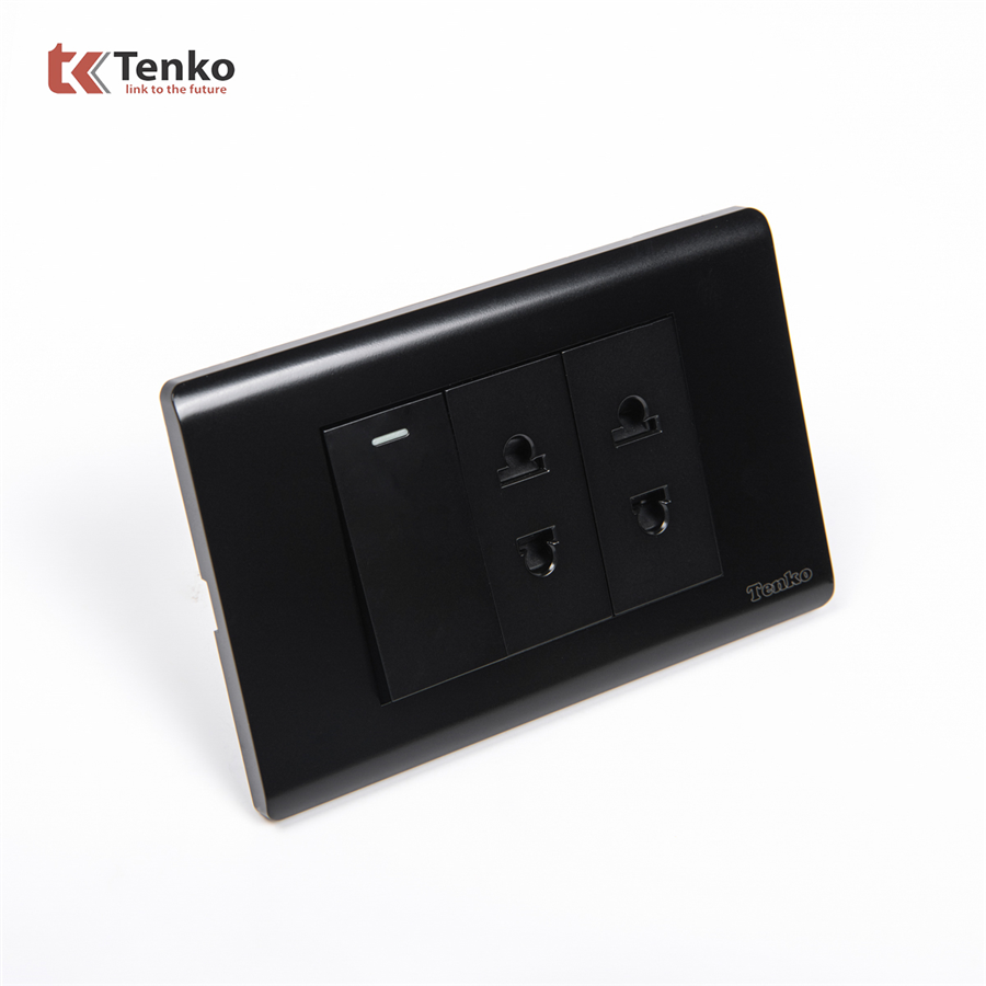 Bộ Công Tắc Ổ Cắm Điện TK-C25-025 Mặt Nhựa PC Đen