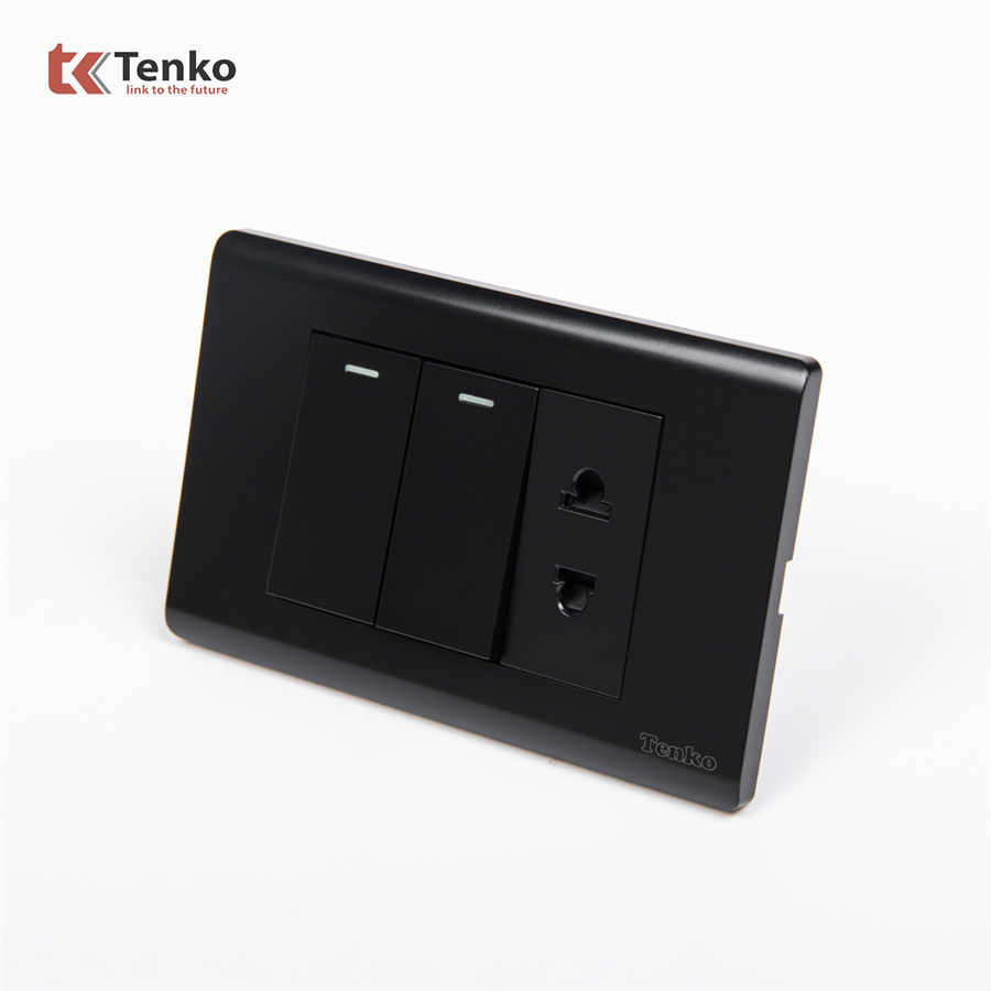Bộ Công Tắc Ổ Cắm Điện TK-C25-027 Mặt Nhựa PC Đen