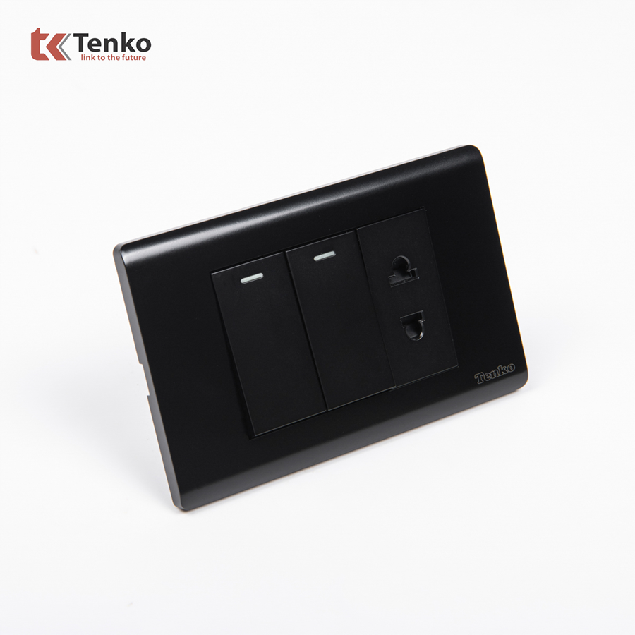 Bộ Công Tắc Ổ Cắm Điện TK-C25-027 Mặt Nhựa PC Đen