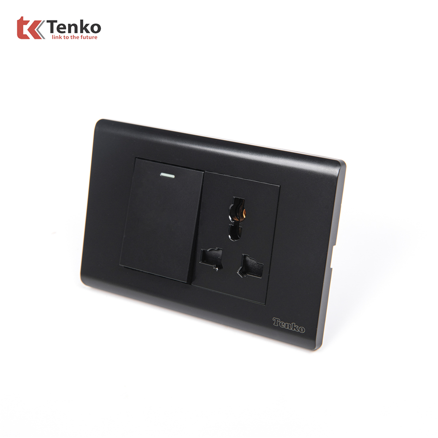 Bộ Công Tắc Ổ Cắm Điện TK-C25-039 Mặt Nhựa PC Xám