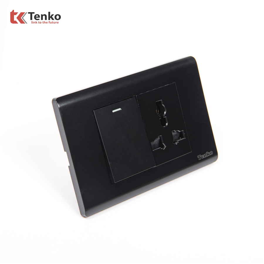 Bộ Công Tắc Ổ Cắm Điện TK-C25-039 Mặt Nhựa PC Xám