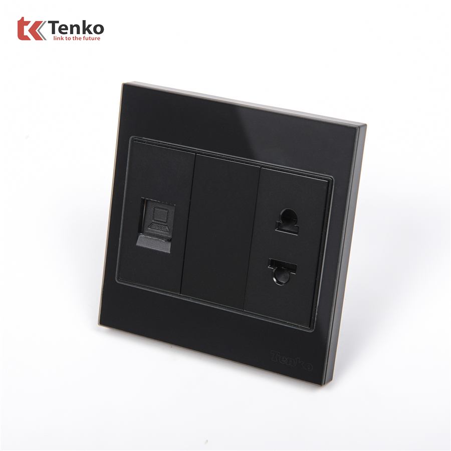 Bộ Ổ Cắm LAN Mặt Kính Cường Lực TK-V18-078 Đen